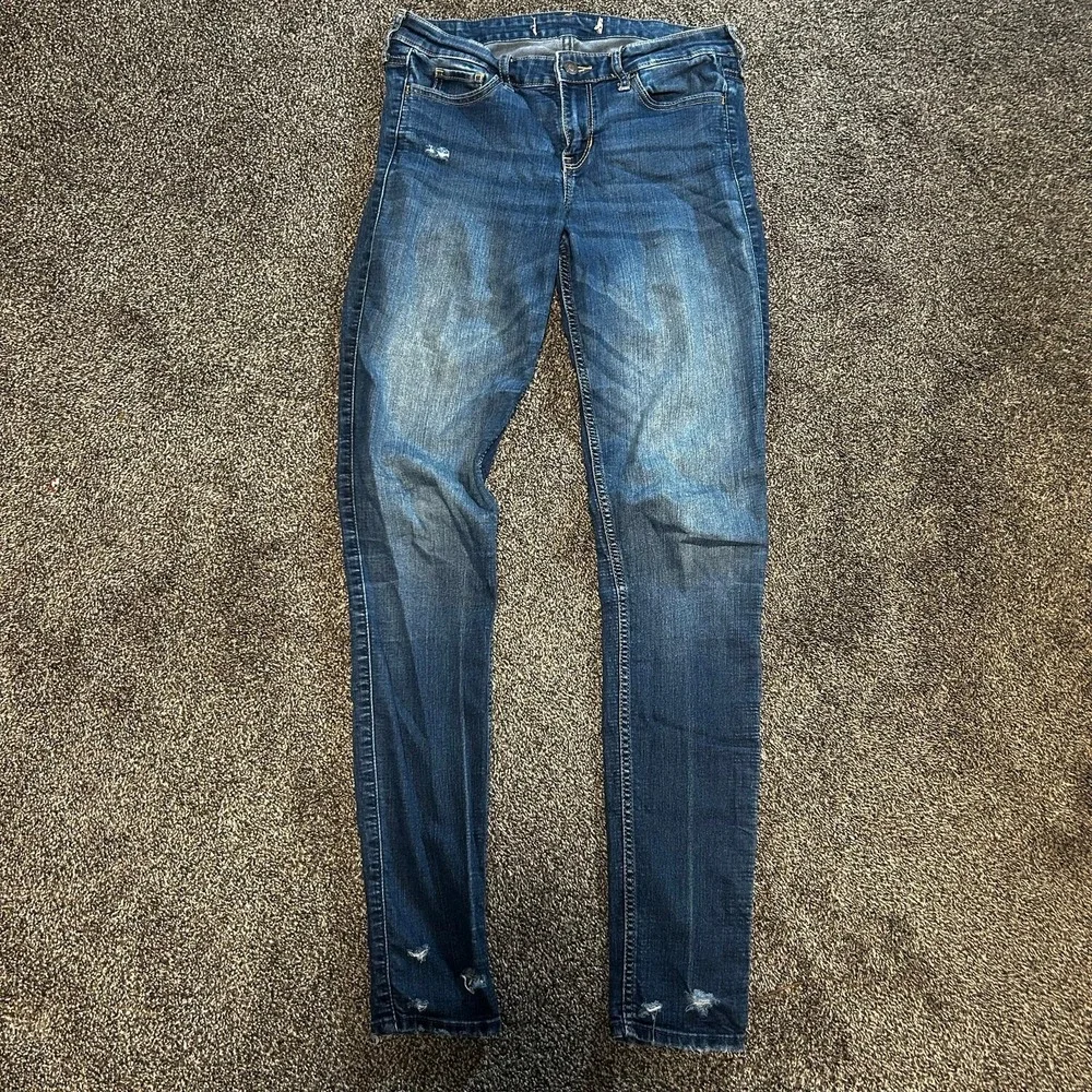 Hollister Super Skinny Jeans Womens 28 Dark Blue Good Distressed Low Rise